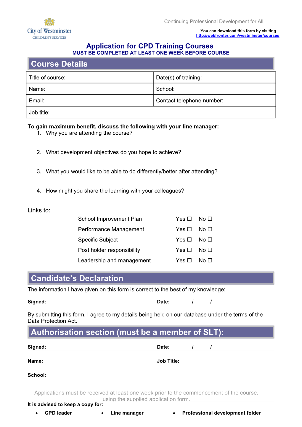 Application for CPD Training Courses