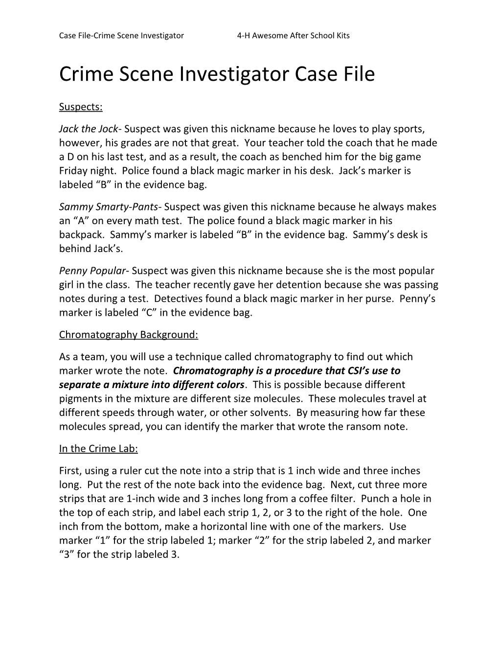 Case File-Crime Scene Investigator 4-H Awesome After School Kits