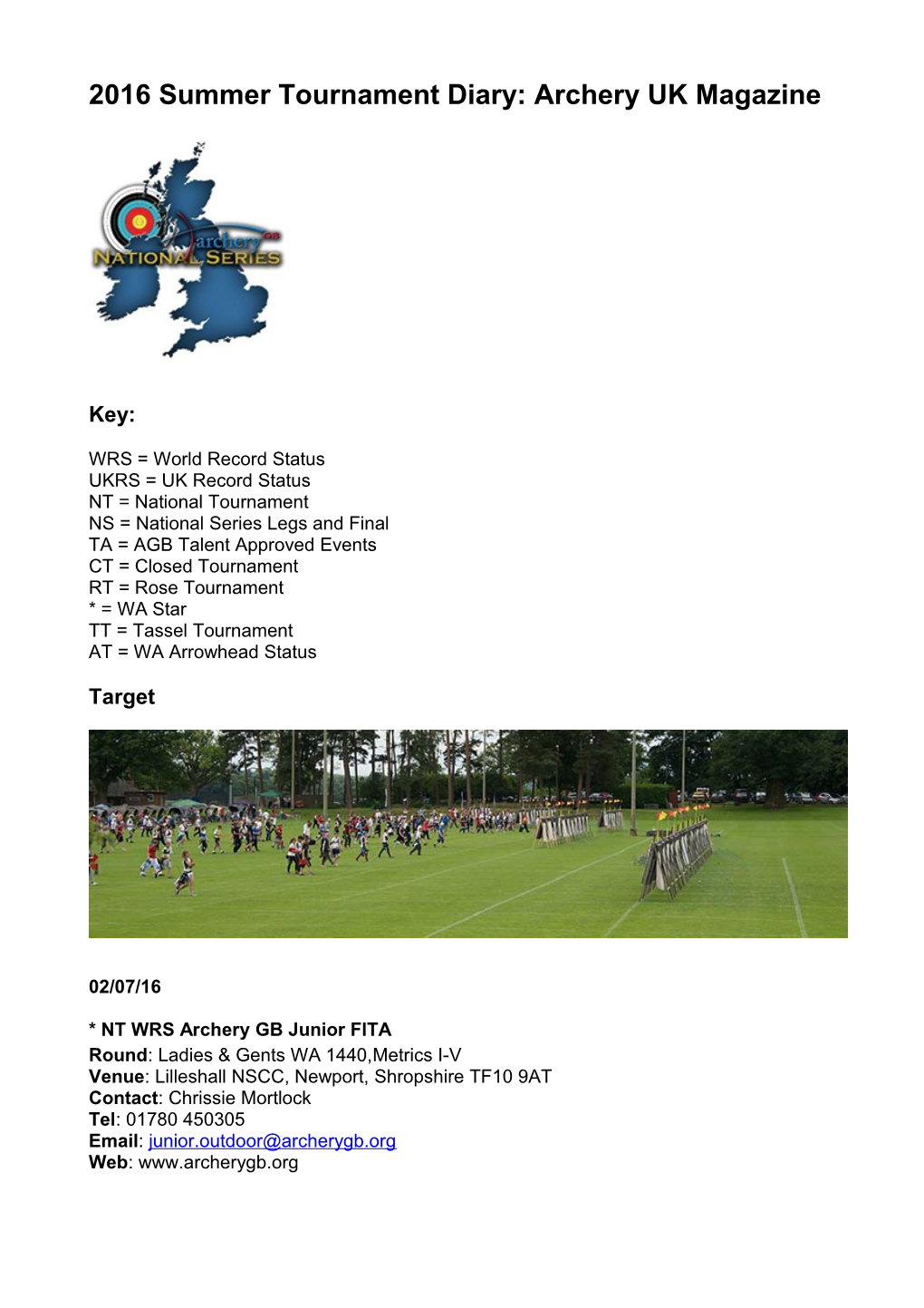 2016 Summer Tournamnet Diary: Archery UK Magazine