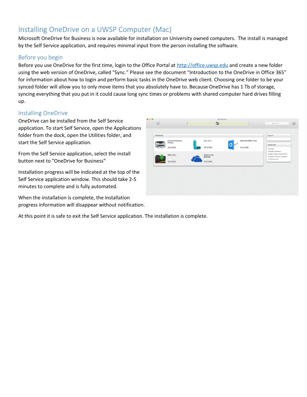 Installing Onedrive on a UWSP Computer (Mac)