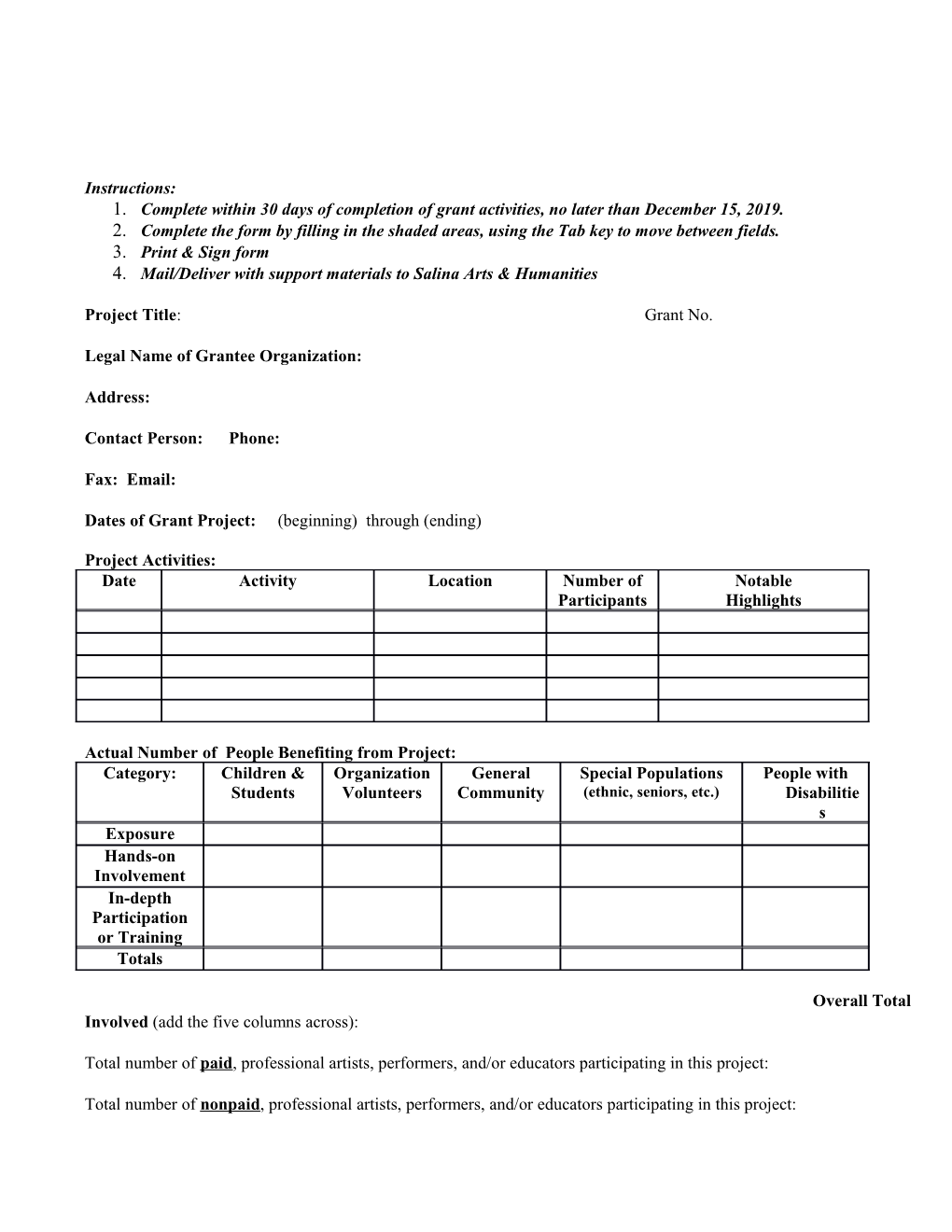 Legal Name of Grantee Organization