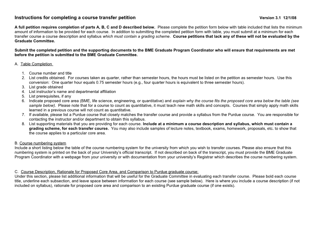 Instructions for Completing a Course Transfer Petitionversion 3.1 12/1/08