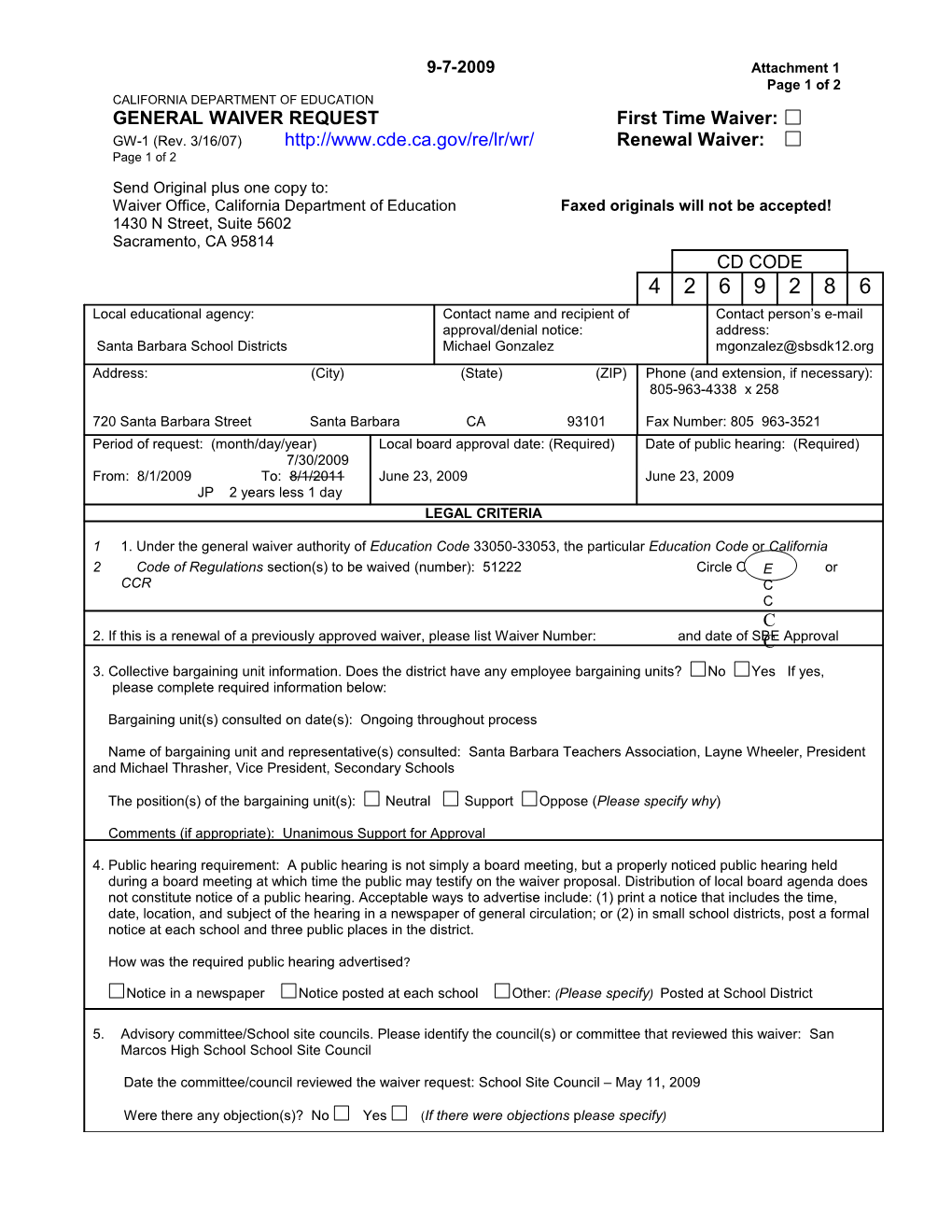 November 2009 Waiver Item WC8 Attachment 1 - Meeting Agendas (CA State Board of Education)