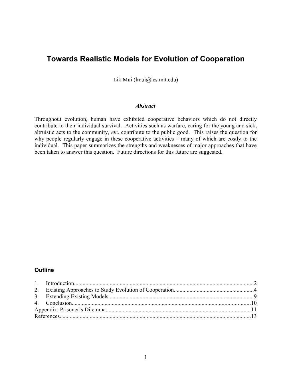 Evolution of Cooperation