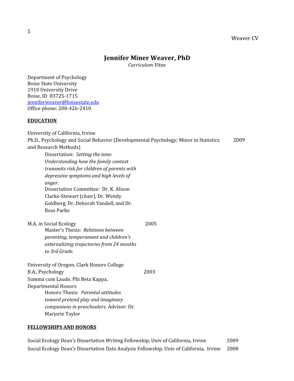 Jennifer Miner Weaver, Phd