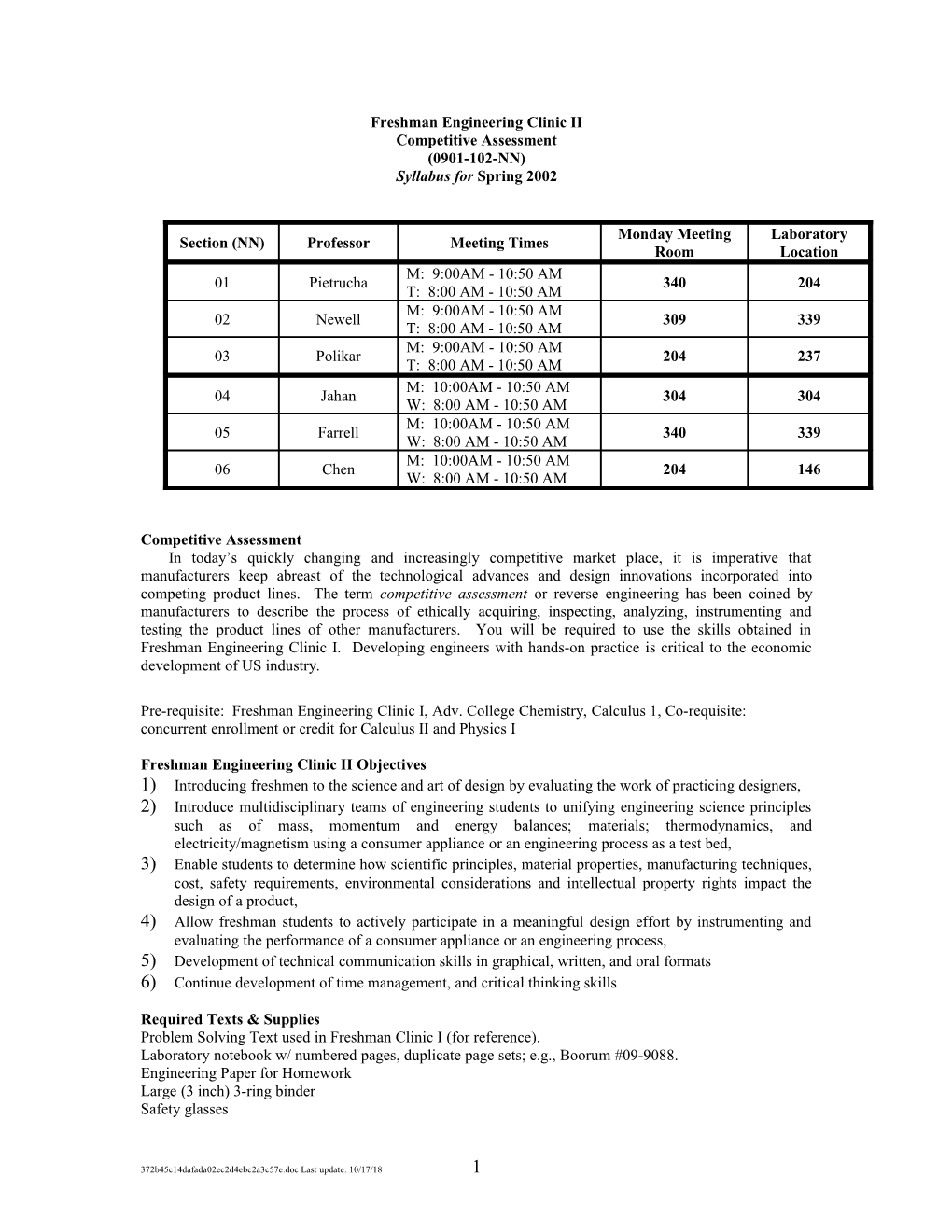 Freshman Engineering Clinic I & Ii