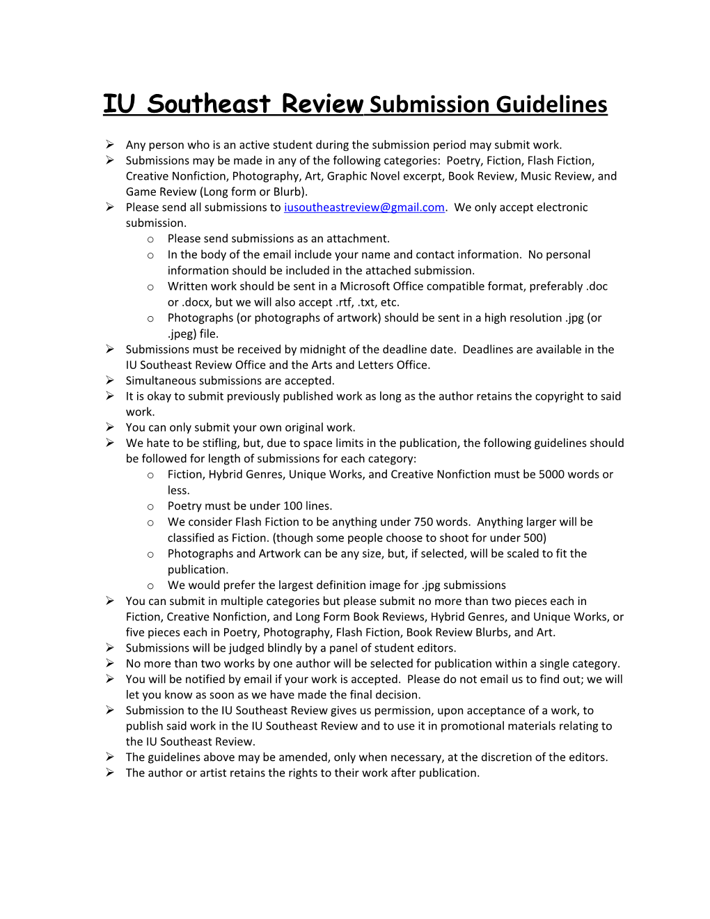 IU Southeast Review Submission Guidelines