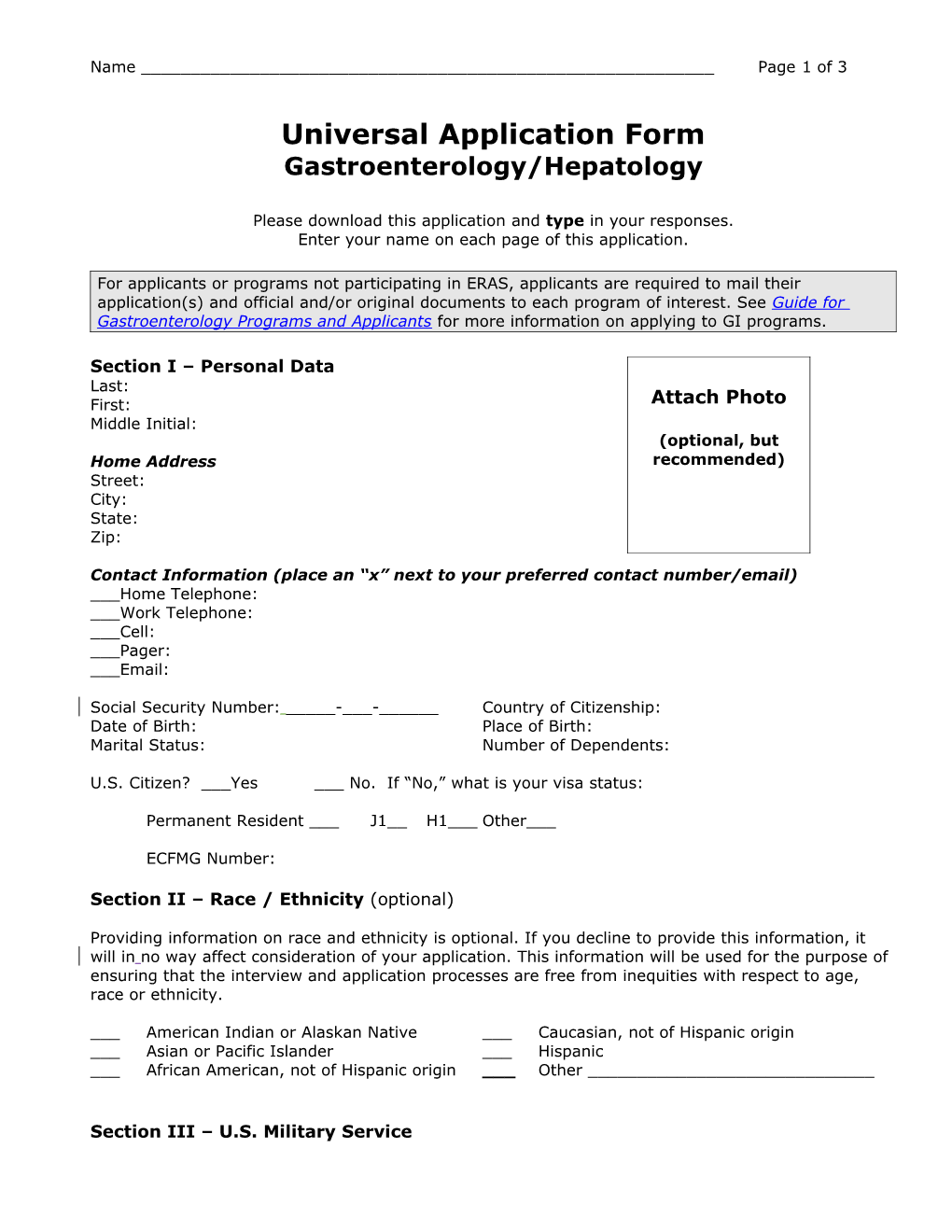 Universal Application Form