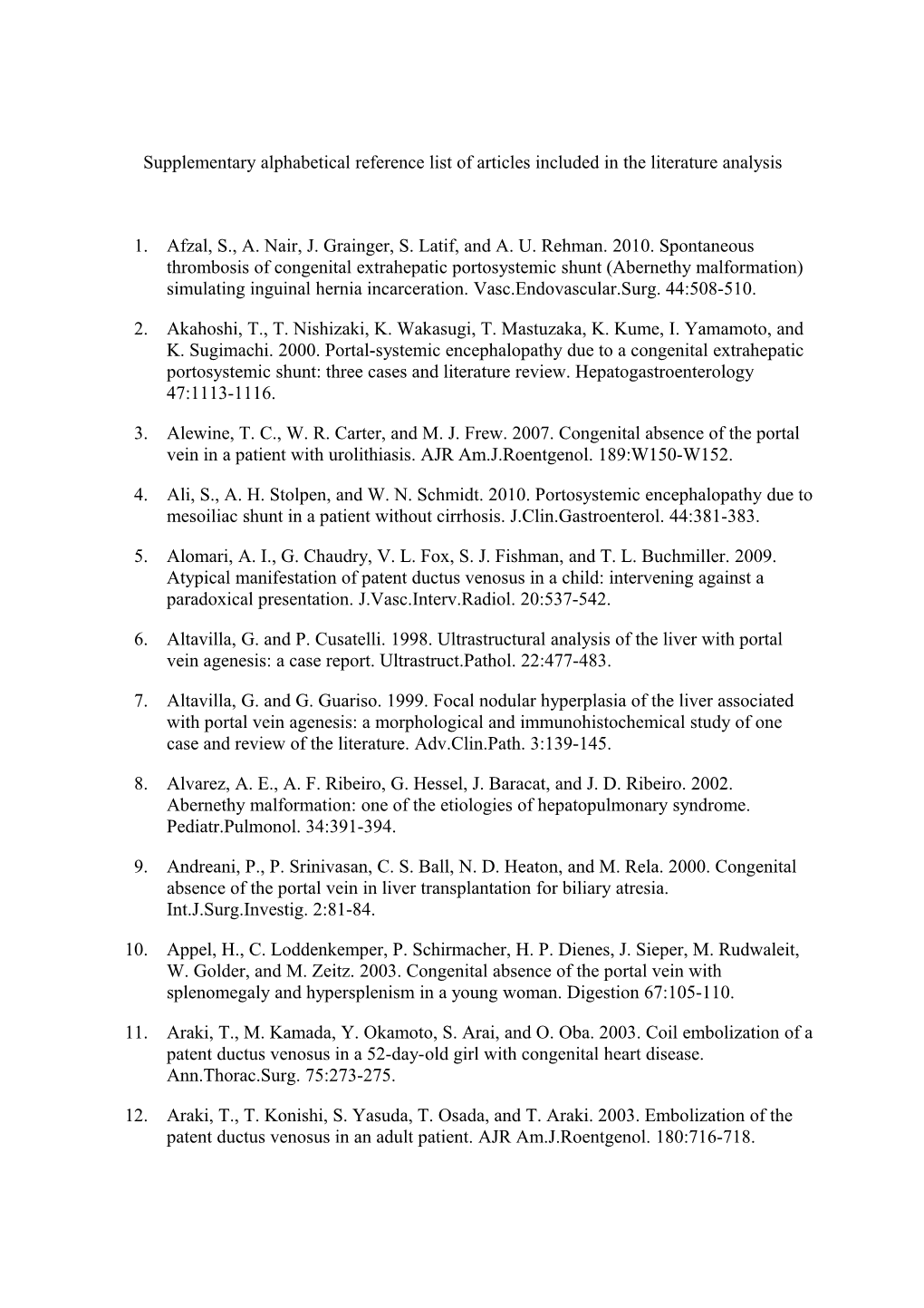 Supplementary Alphabetical Reference List of Articles Included in the Literature Analysis