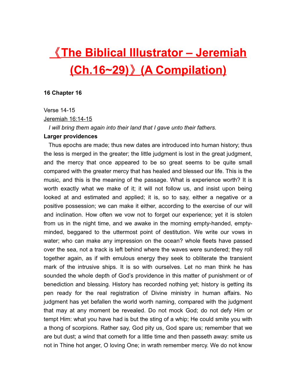 The Biblical Illustrator Jeremiah (Ch.16 29) (A Compilation)