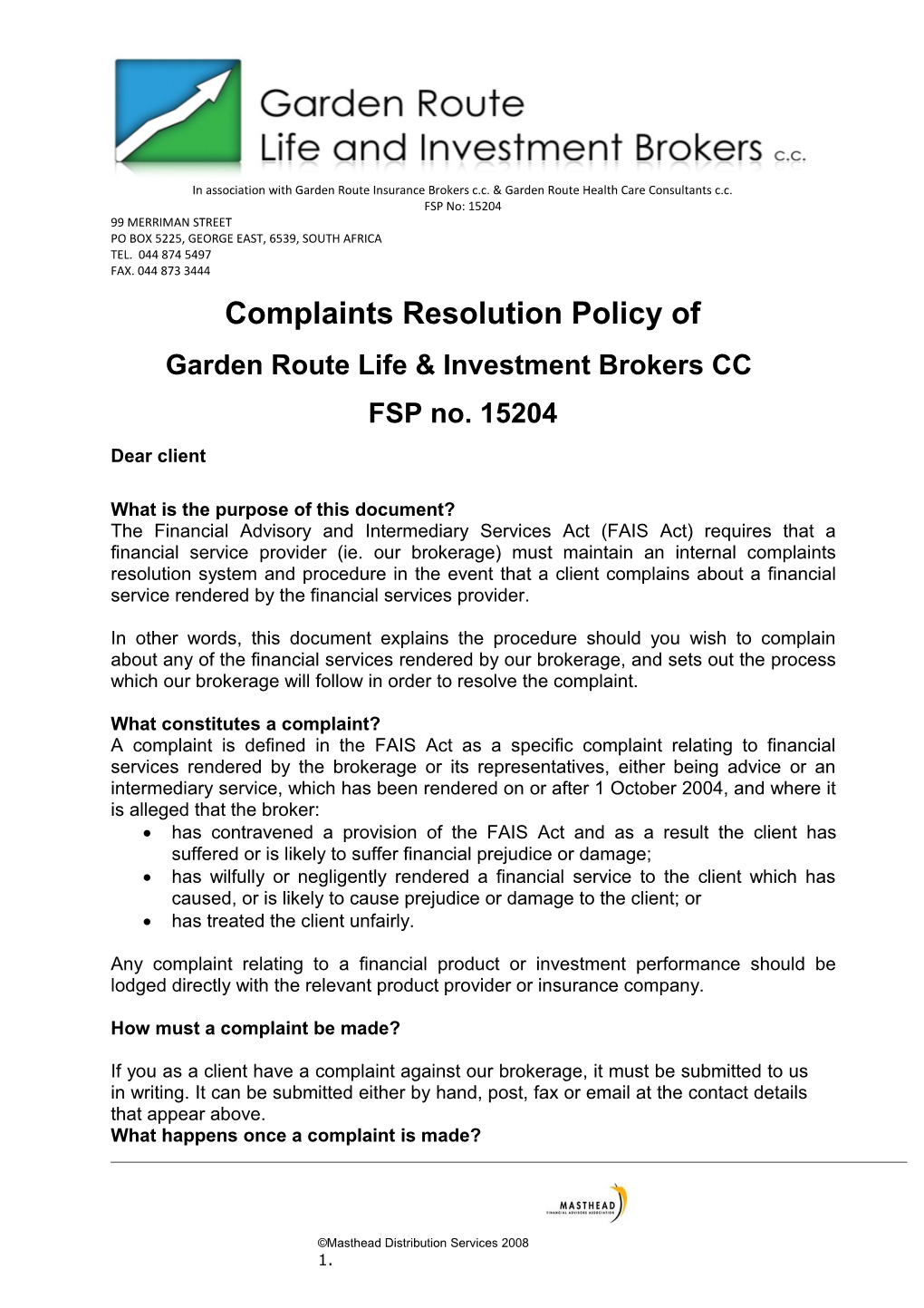 Fairbairn Capital Complaints Resolution Process