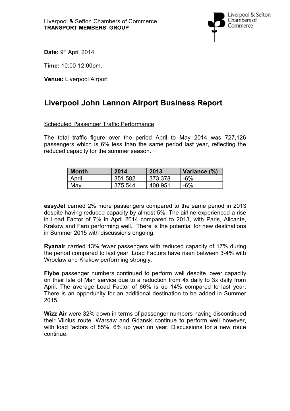 Liverpool John Lennon Airport Business Report