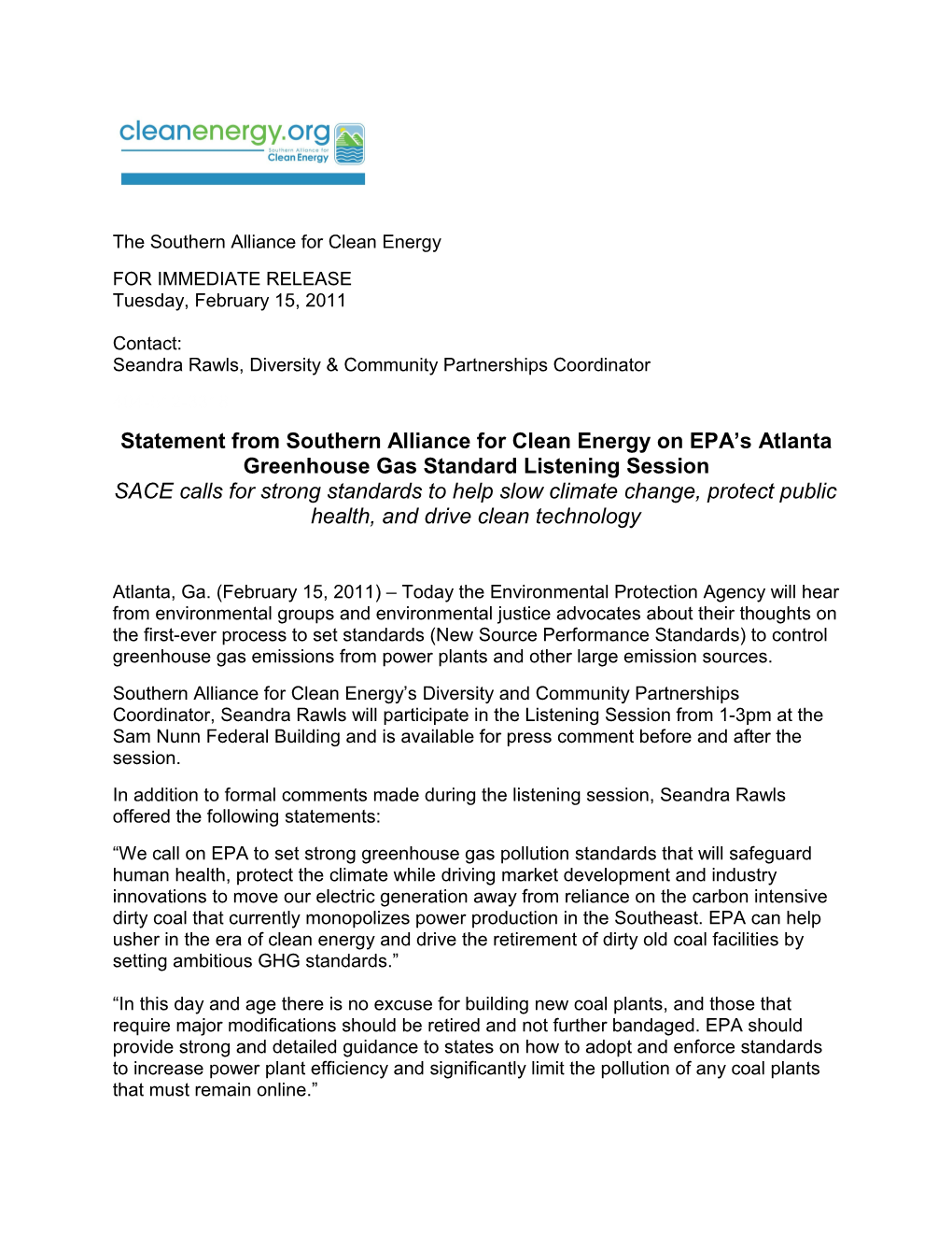 The Southern Alliance for Clean Energy