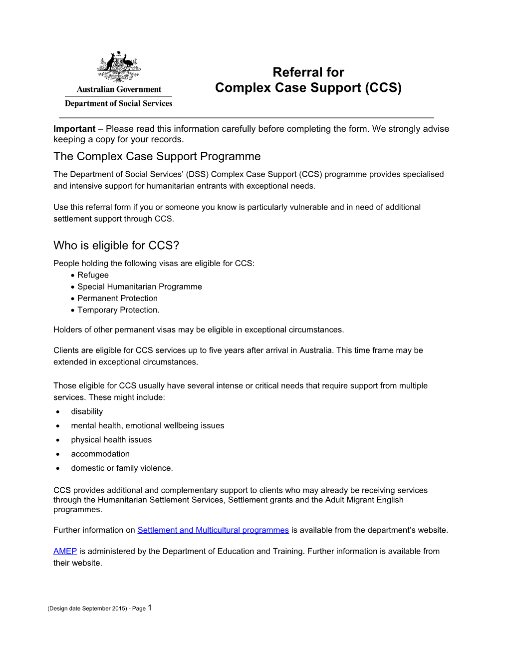 1292 - Referral for Complex Case Support (CCS)