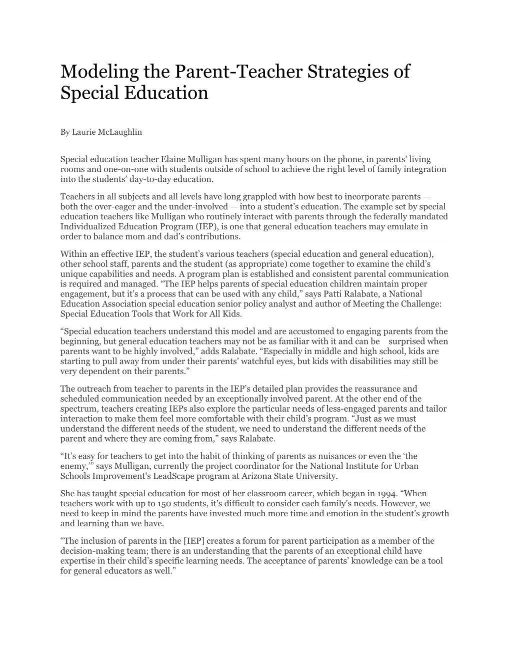 Modeling the Parent-Teacher Strategies of Special Education