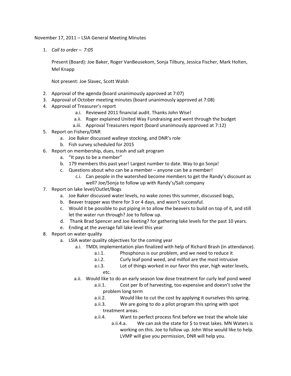 November 17, 2011 LSIA General Meeting Minutes