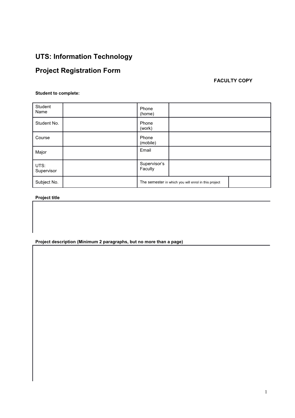 IT Project Subjects Form