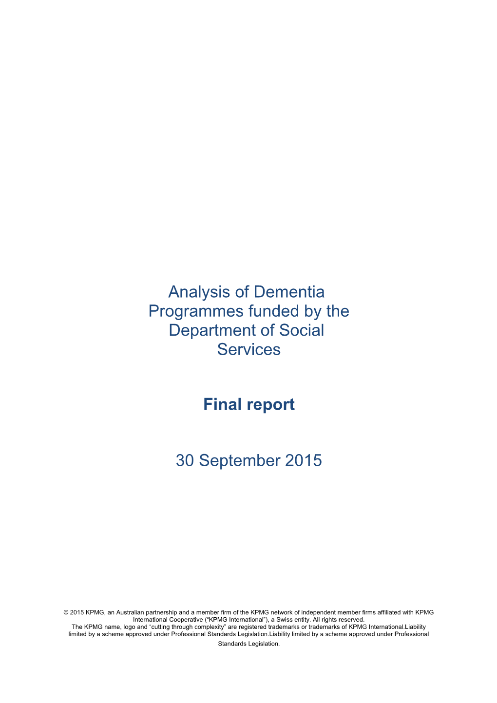 Review of Current Commonwealth Funded Dementia Programmes