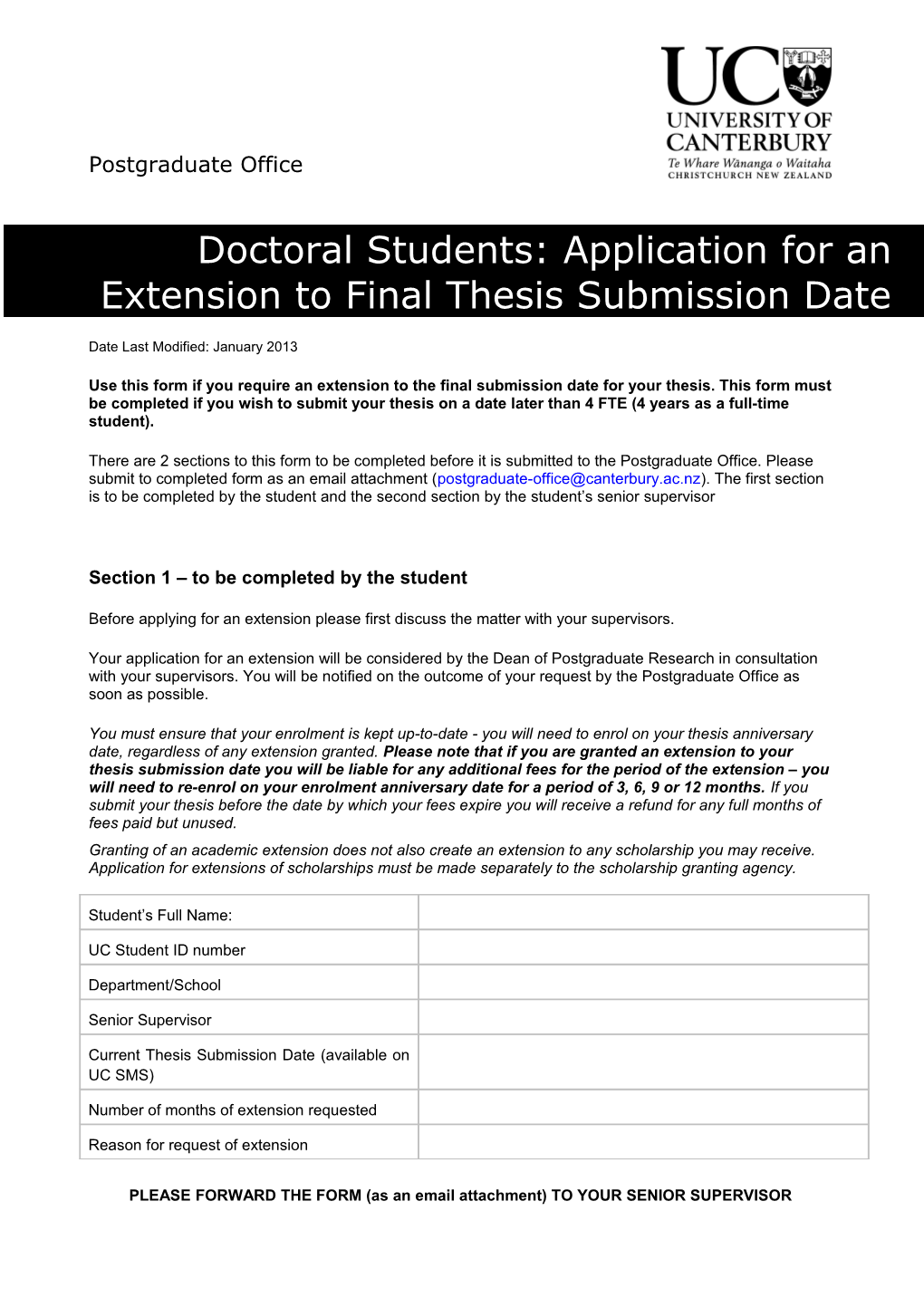 Section 1 to Be Completed by the Student