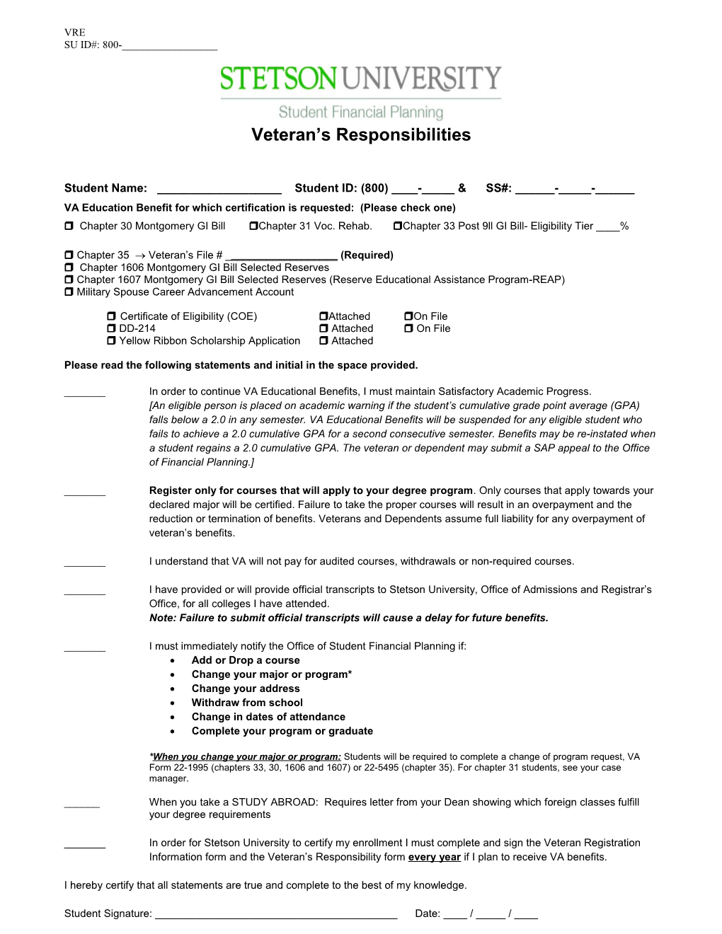 Veteran S Responsibilities