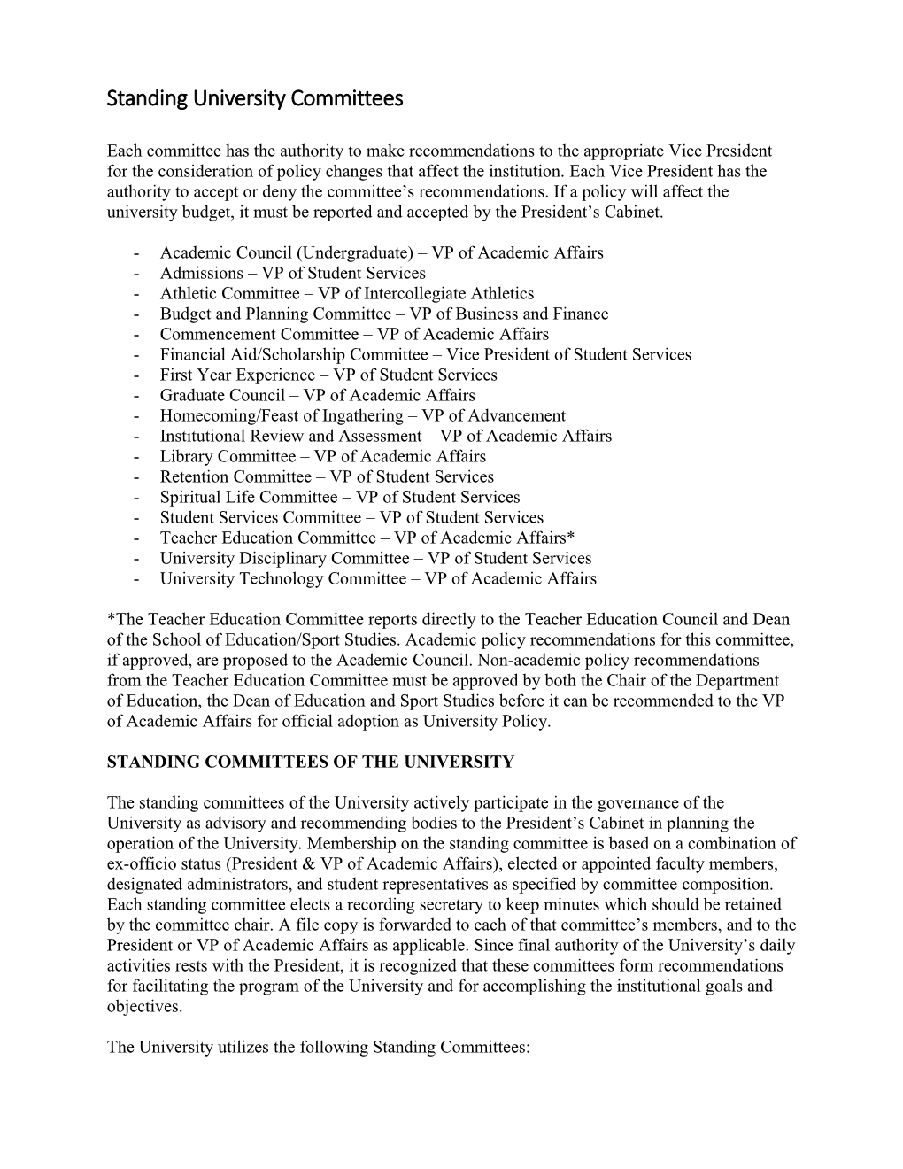 Standing University Committees