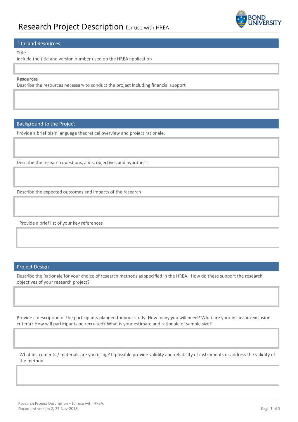 Research Project Description for Use with HREA