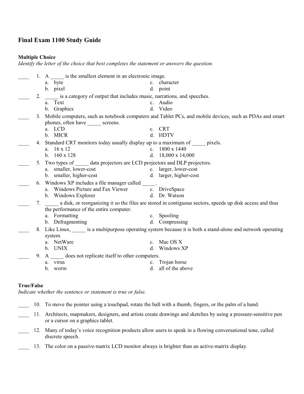 Final Exam 1100 Study Guide