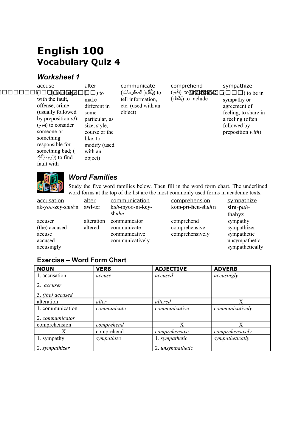 Vocabulary Quiz 4