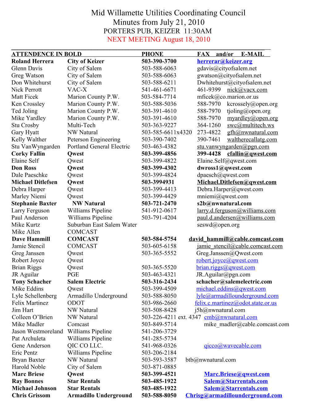 Mid Willamette Utilities Coordinating Council