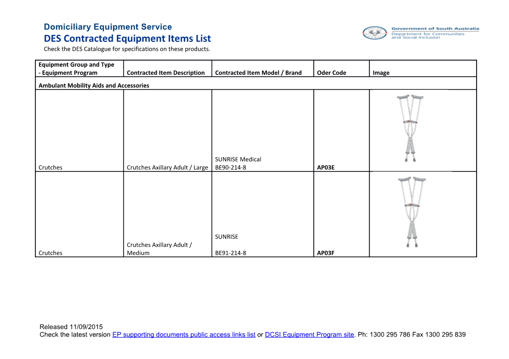 DES Contracted Equipment Items List
