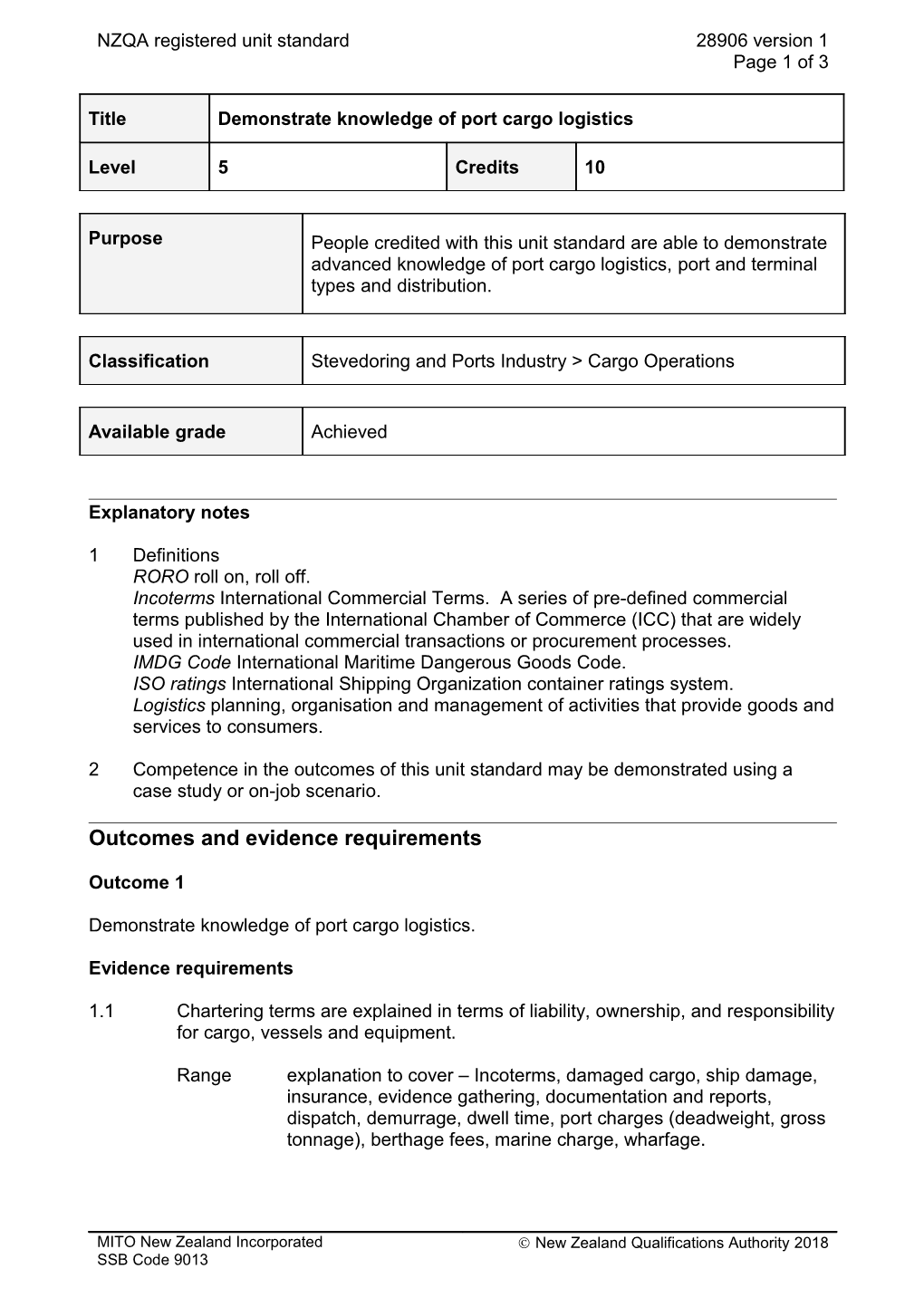 28906 Demonstrate Knowledge of Port Cargo Logistics