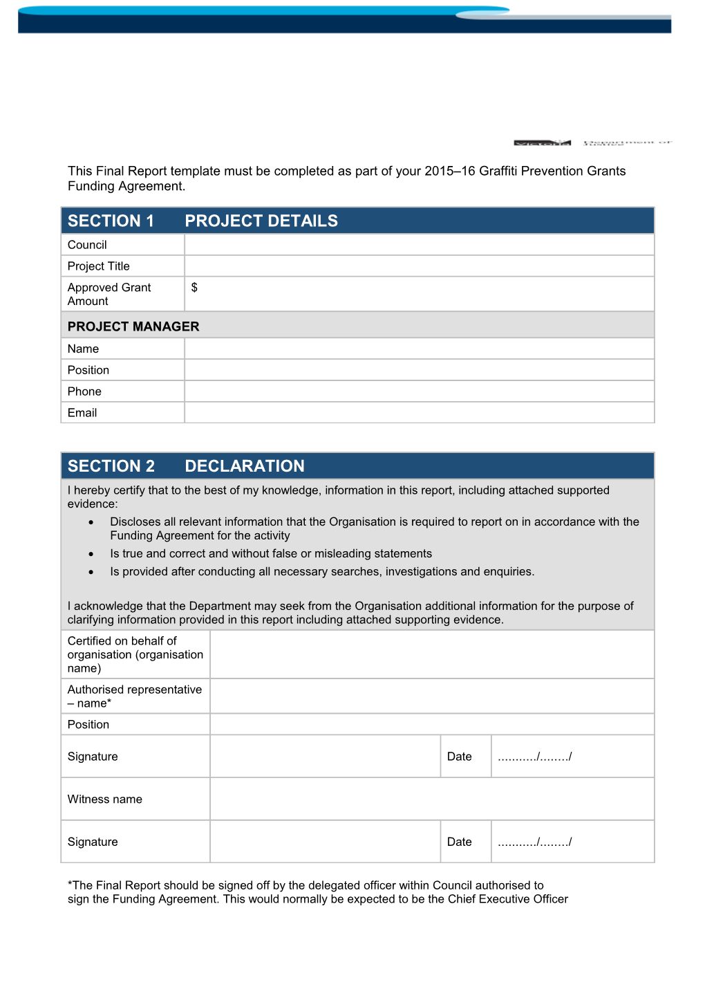 This Final Report Template Must Be Completed As Part of Your 2012 13 Graffiti Prevention