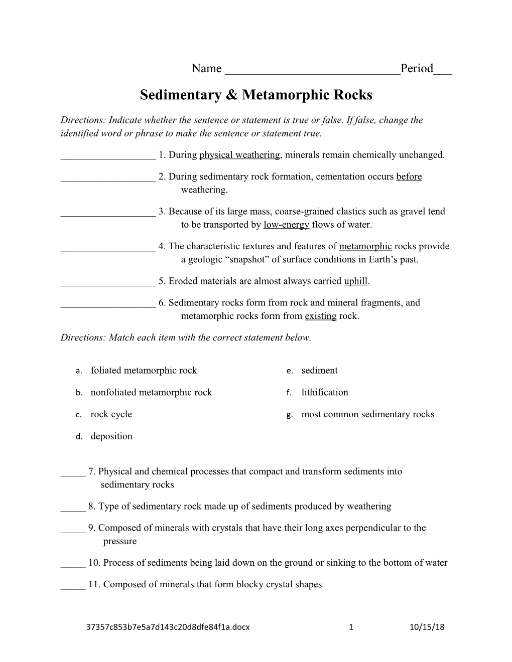 Sedimentary & Metamorphic Rocks