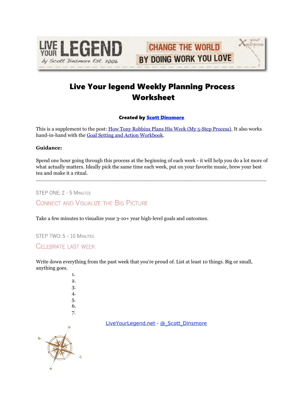 Live Your Legend Weekly Planning Process