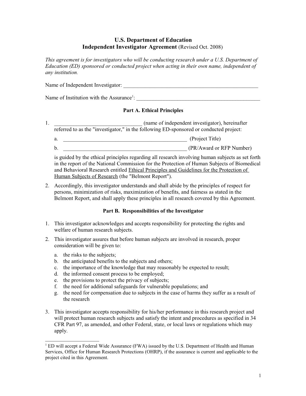 Independent Investigator Agreement October 2008 (Msword)