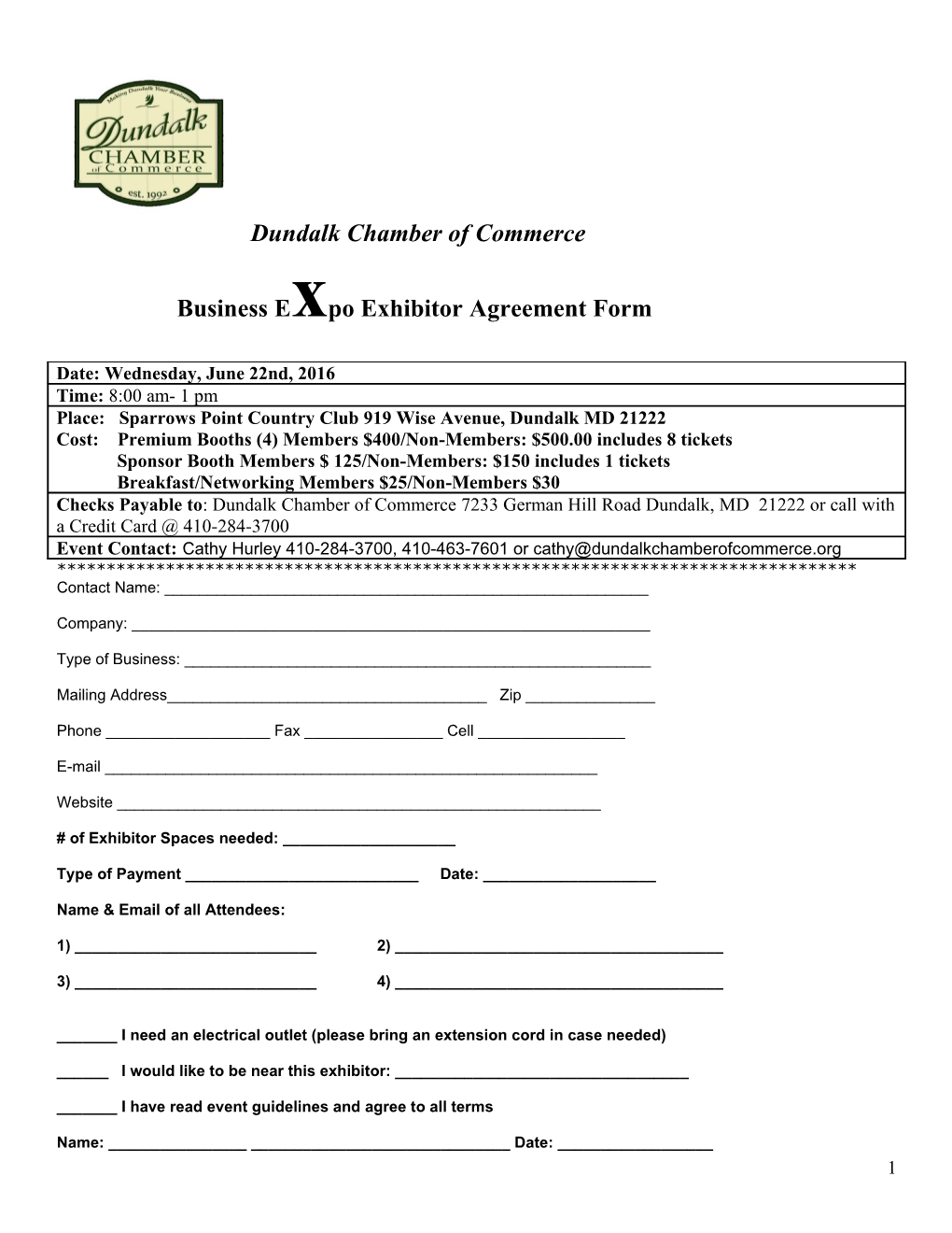 Business Expoexhibitor Agreement Form