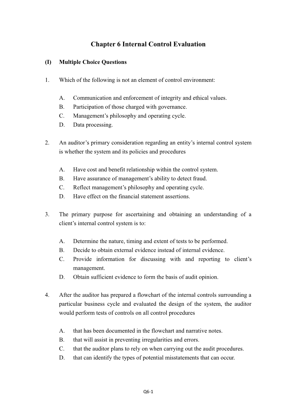 Chapter 6 Internal Control Evaluation