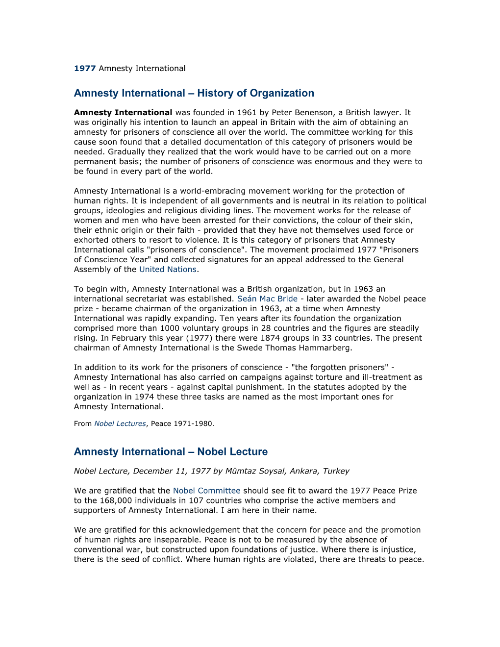 Amnesty International History of Organization