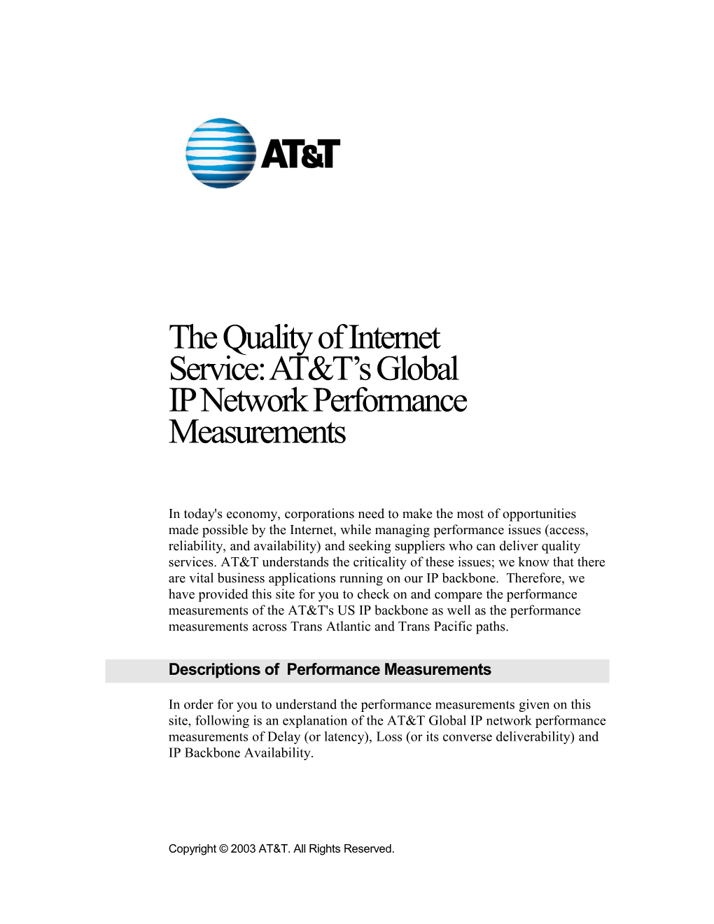 Descriptions of Performance Measurements