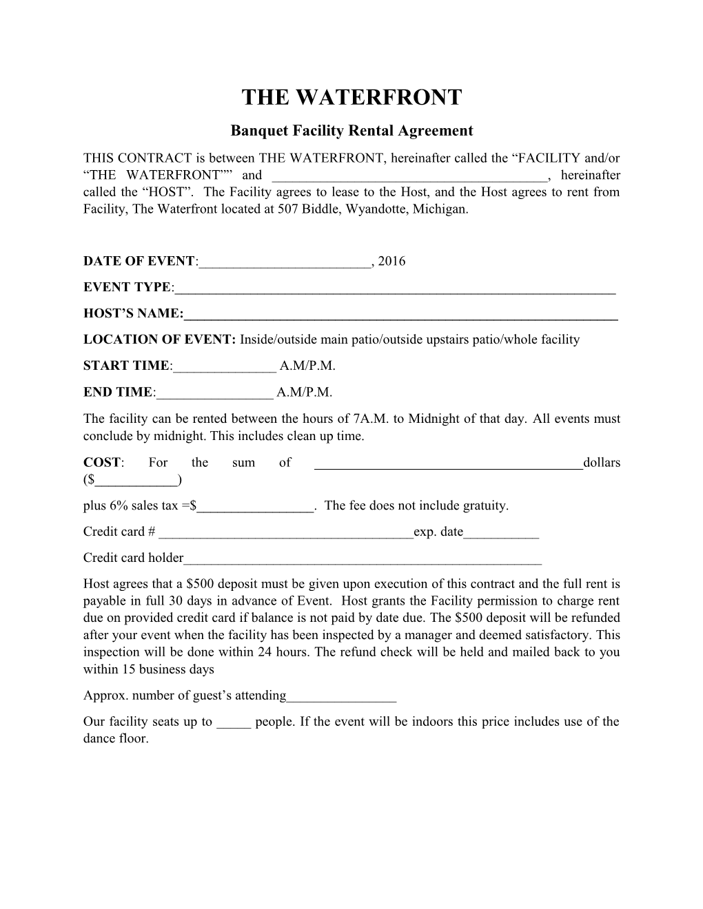 Banquet Facility Rental Agreement