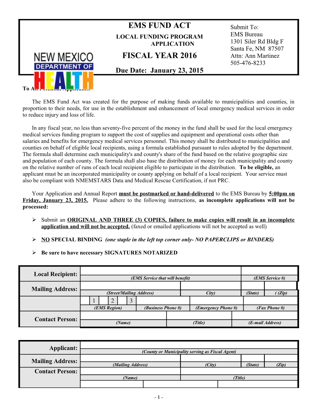 Local Funding Program Application