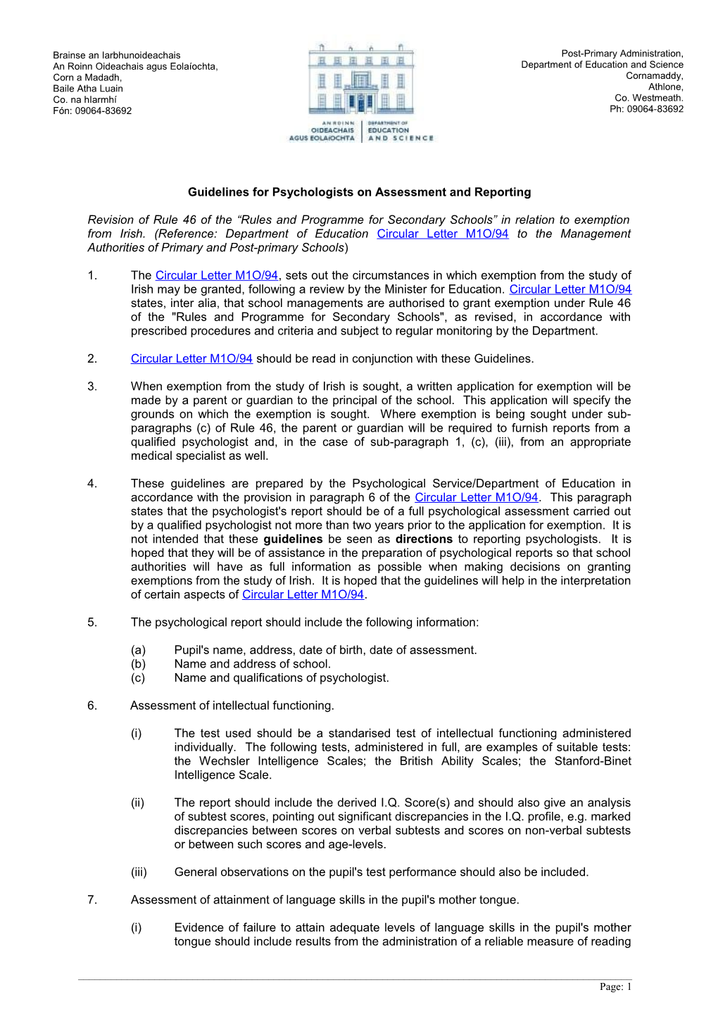 Guidelines for Psychologists on Assessment and Reporting