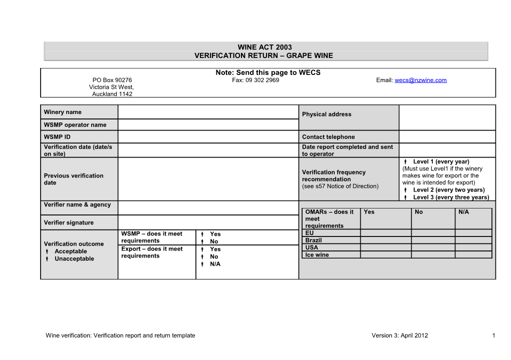 Nzfsa Verification Agency Checklist for Verification of Dairy Specific Requirements For