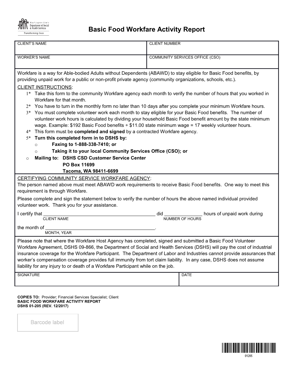 Basic Food Workfare Activity Report