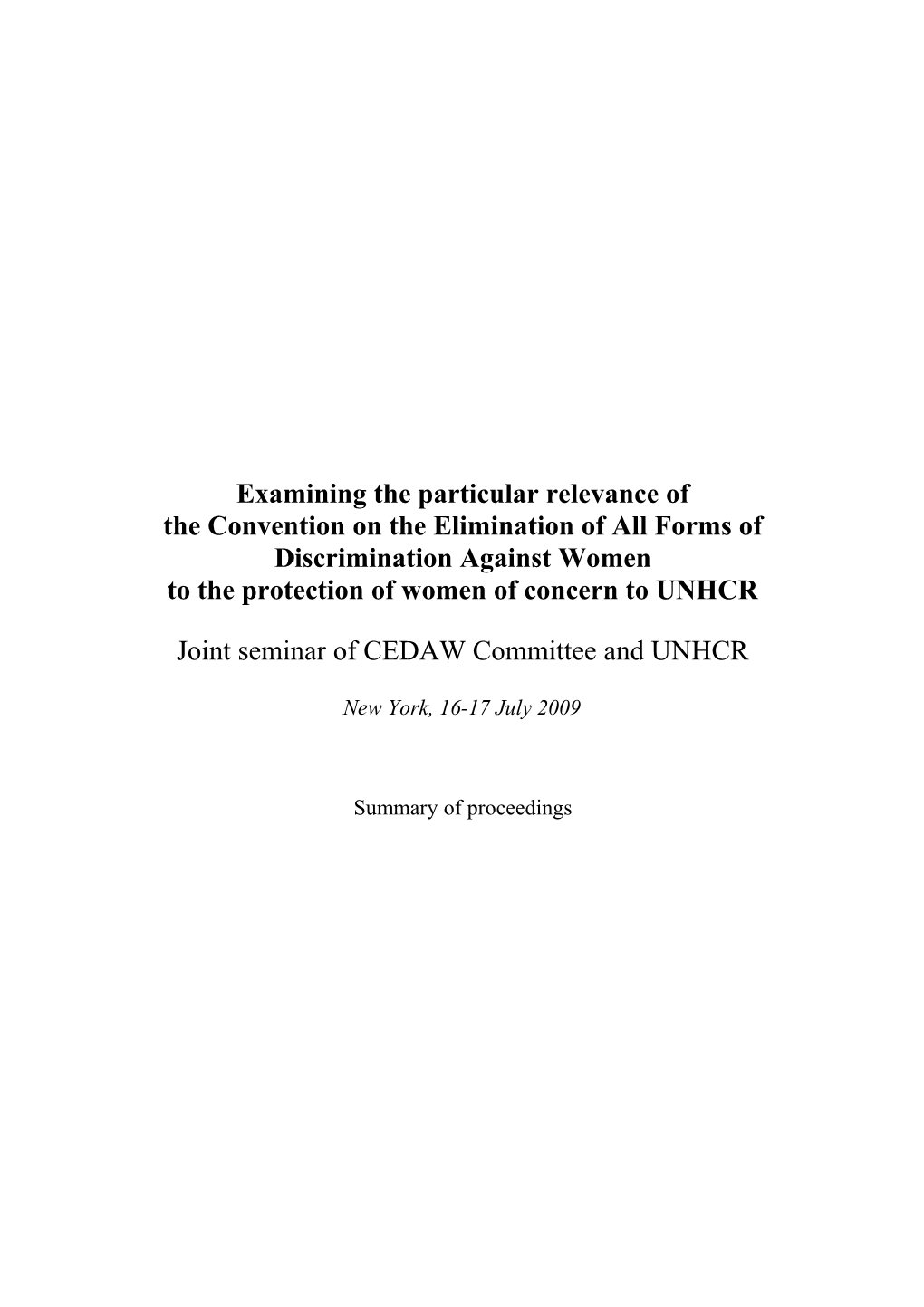 CEDAW and UNHCR Seminar on Examining