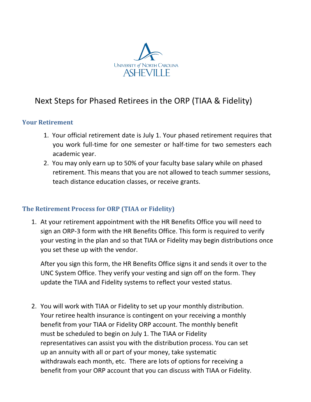 Next Steps for Phased Retirees in the ORP (TIAA & Fidelity)