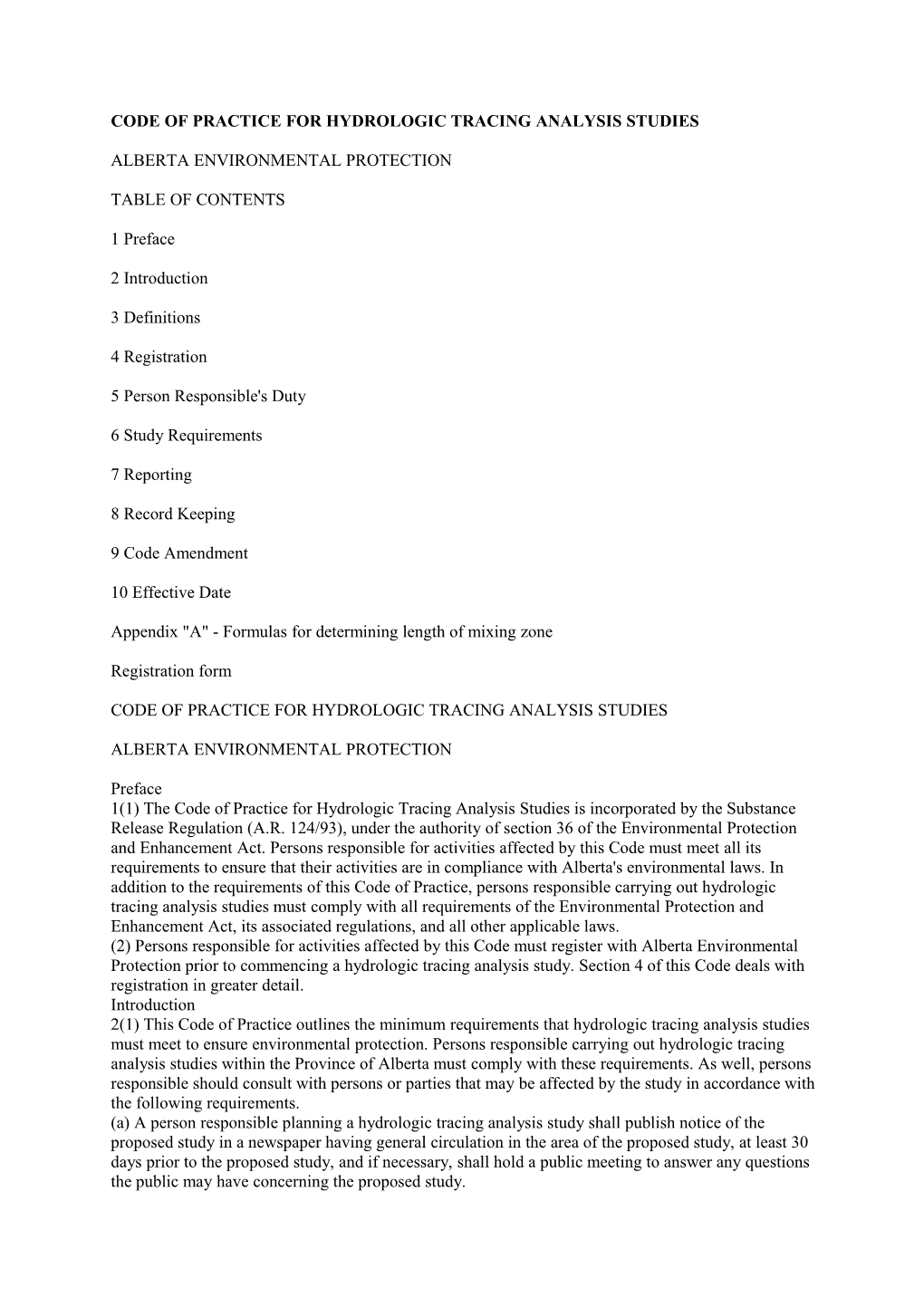 Code of Practice for Hydrologic Tracing Analysis Studies