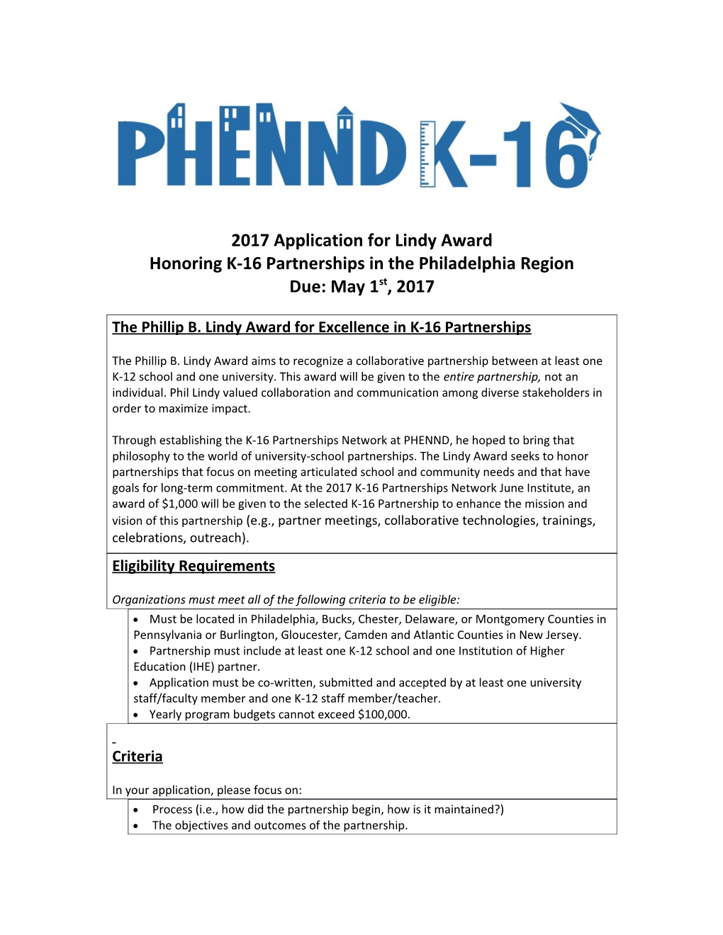 2017 Application for Lindy Award