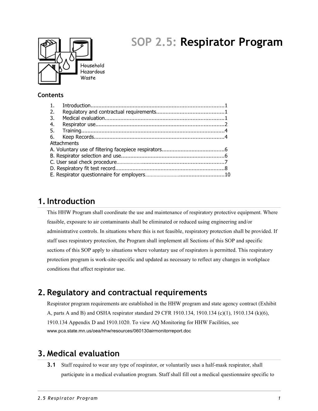 SOP 2.5: Respirator Program
