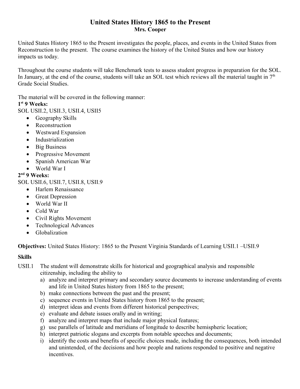 United States History 1877 to the Present